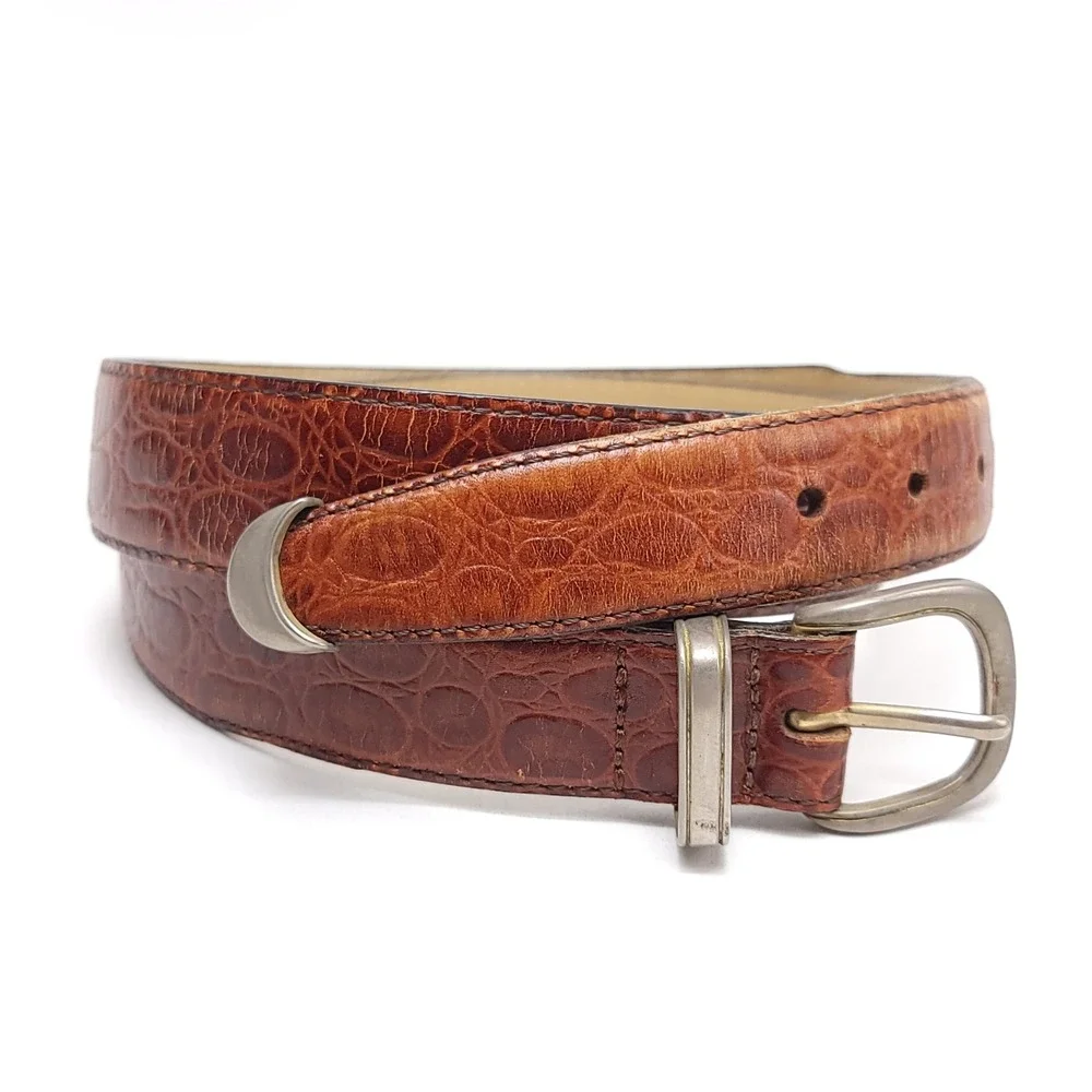 Perry Ellis Portfolio Mens Brown Croc Embossed Leather Belt Made in Italy 34-85